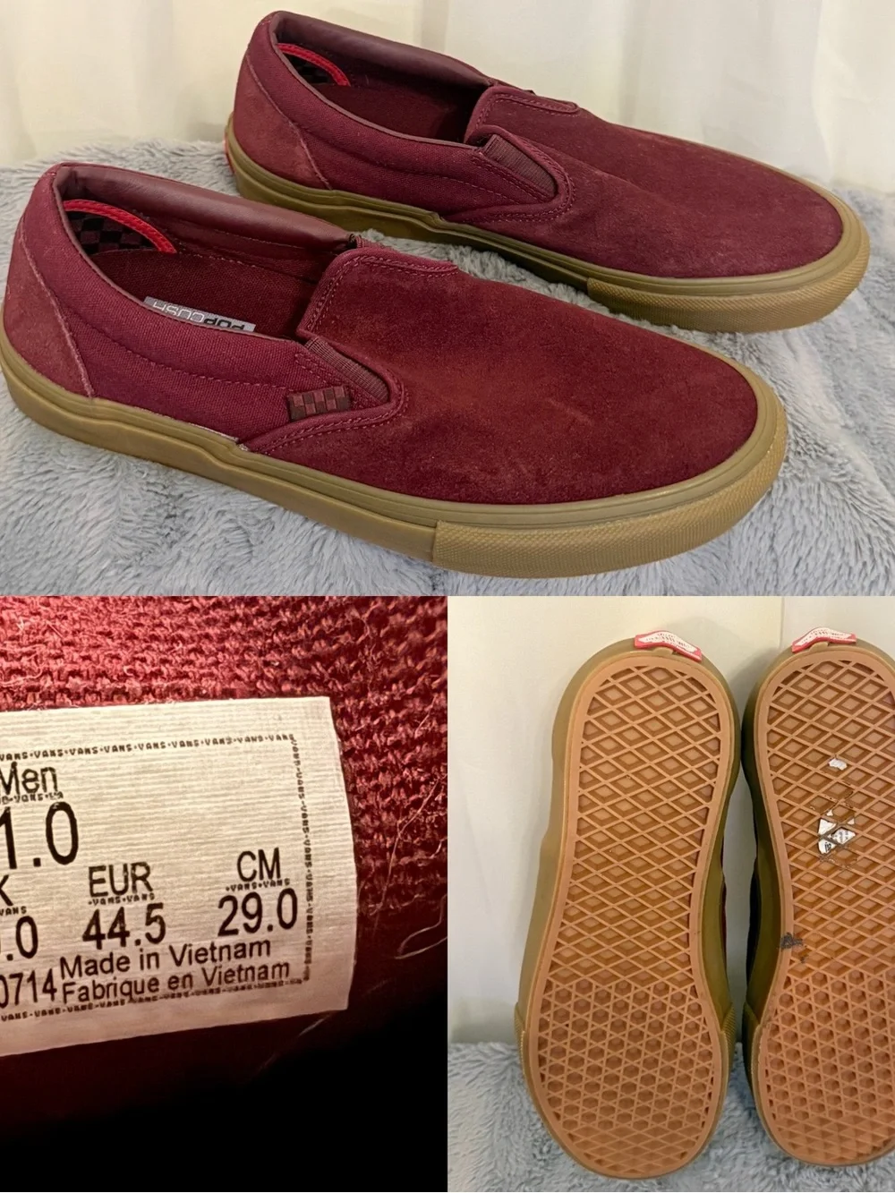 Vans Skate Slip On Port Gum Suede Maroon PopCush Men's Size 11 VN0A5FCAK10